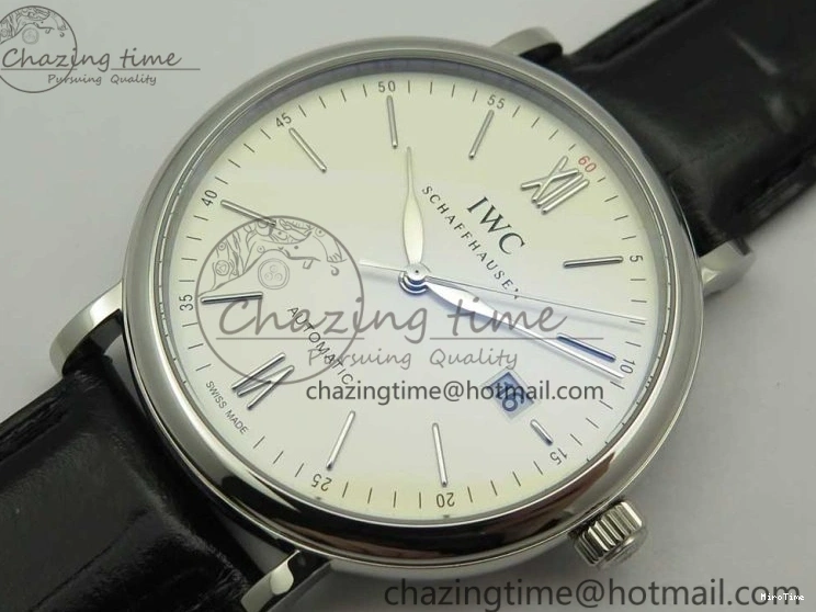 MIROTIME 0419 Portofino Automatic SS FKF 1:1 Best Edition White Dial SS Markers on Black Leather Strap A QuickDry 7138